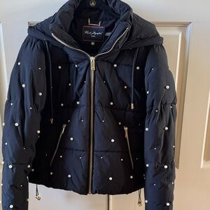 Karl Lagerfeld Black Puffer with Pearl Embellishments